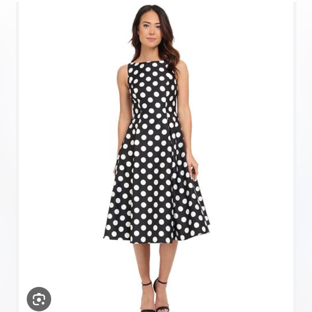 Adrianna Papell Black and White Polka Dot Midi Dress - Picture 4 of 10